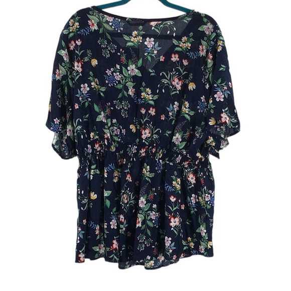 BLOOMCHIC 22-24 3X plus navy blue floral zipper elastic waist top blouse NWT B50 - Picture 3 of 8